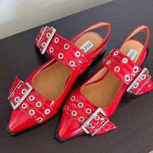 Steve Madden Red Patent Buckle Flats